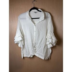 John‎ Mark White Ruffle Sleeve Button Down Top Blouse Womens Size L